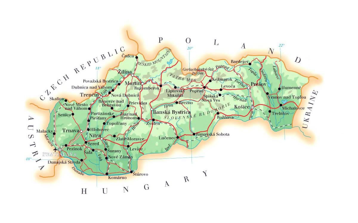 mapa de estaciones de esquí de Eslovaquia