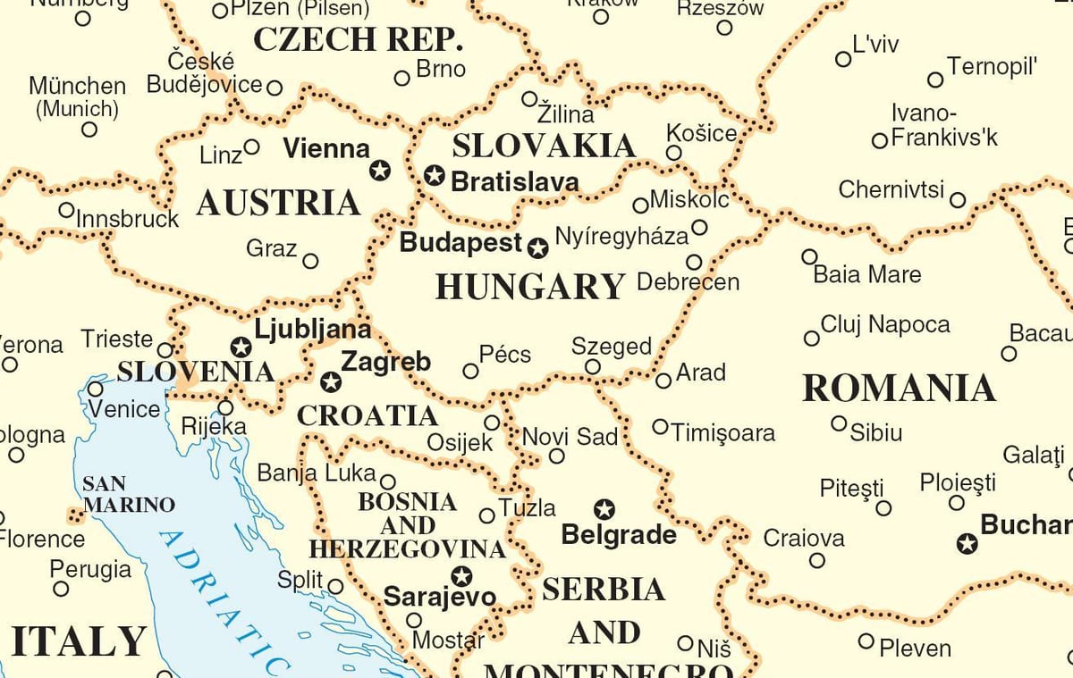 mapa de Eslovaquia países de su entorno