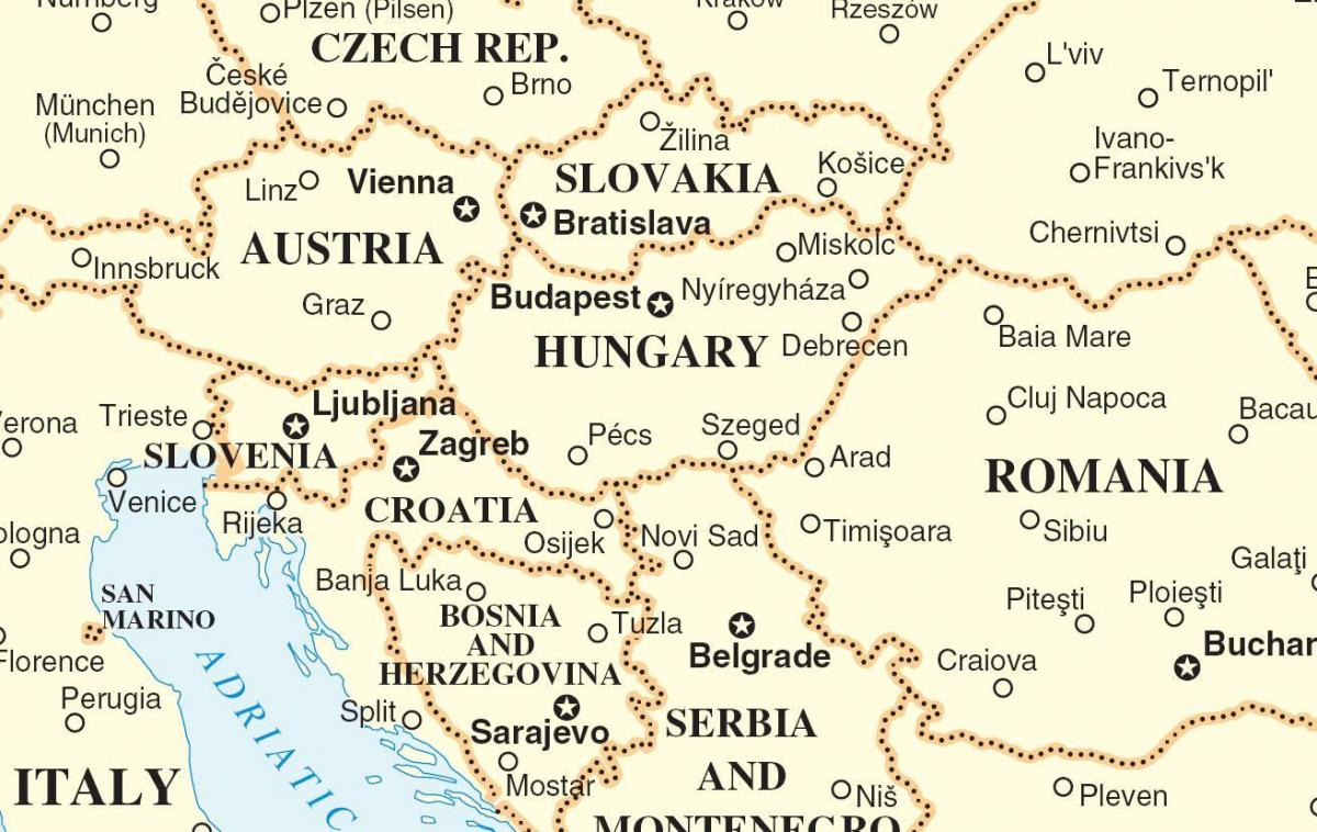 mapa de Eslovaquia países de su entorno