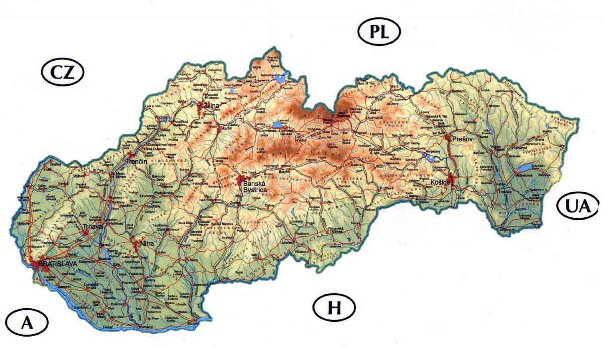 mapa detallado de Eslovaquia