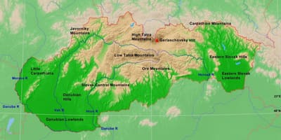 Mapa de montañas de Eslovaquia